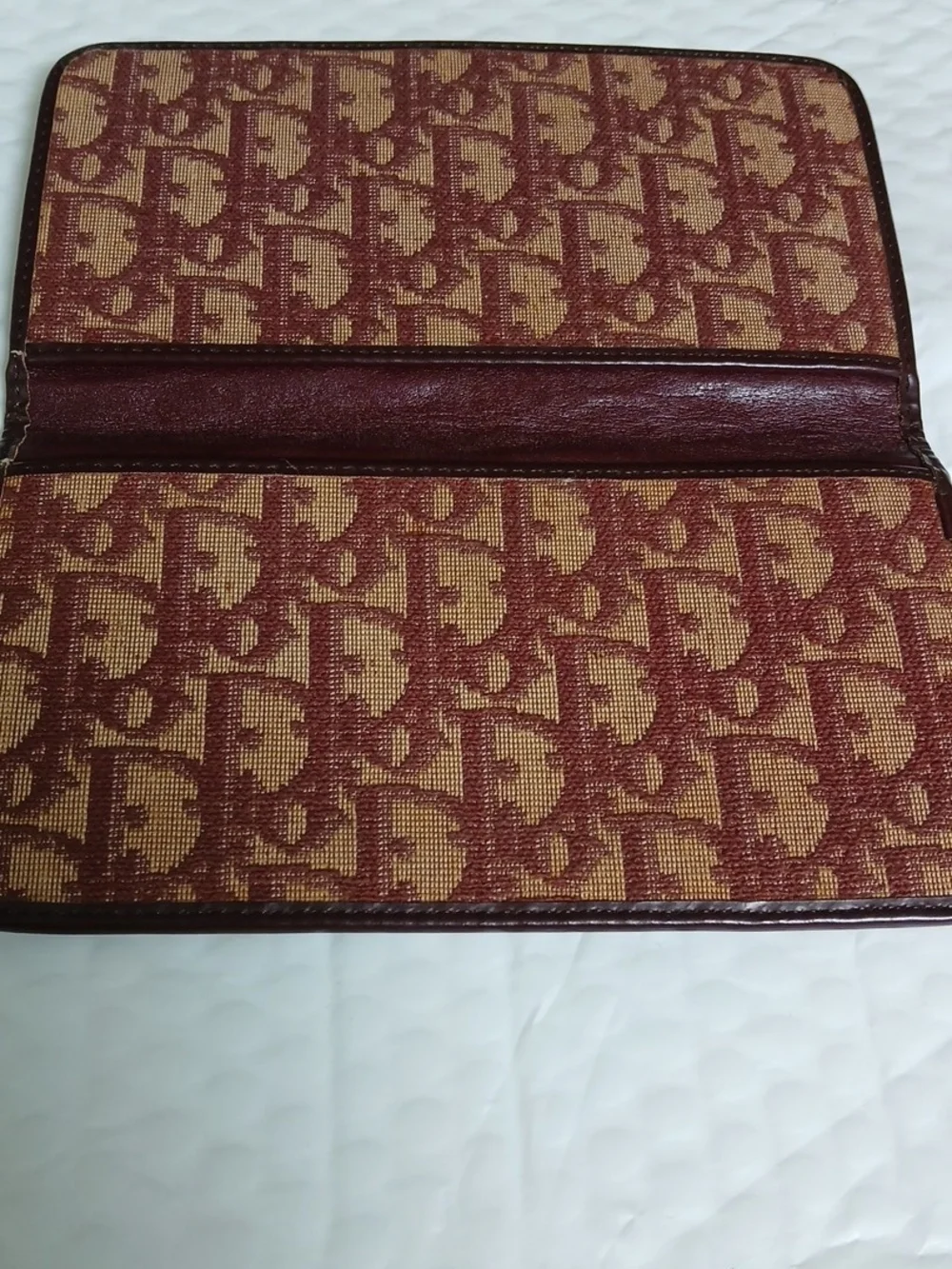 Christian Dior Vintage Monogram Canvas Wallet - Burgundy & Tan